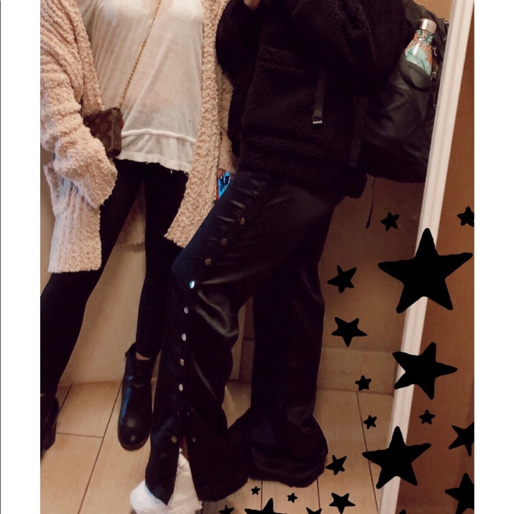 Black Satin Snap Pants